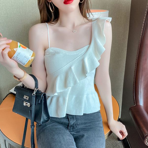 ruffle women clothes white knitted wood sling knitted sweater vest spring short camis summer slim 107i 210420
ruffle women clothes white knitted wood sling knitted sweater vest spring short camis summer slim 107i 210420