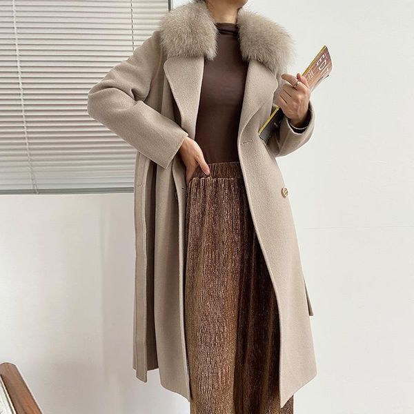 women's wool & blends single breasted turn-down collar long trench coats england style female loose solid woole 04., Black
women's wool & blends single breasted turn-down collar long trench coats england style female loose solid woole 04., Black