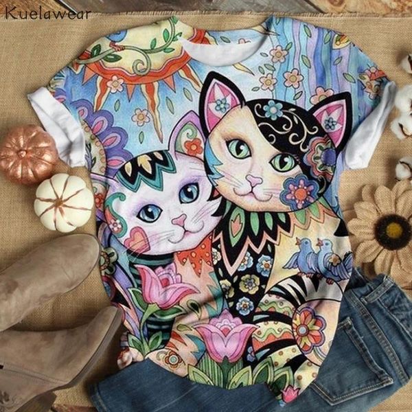 women's t-shirt kuelawear cat printed funny t-shirts summer fashion ladies casual short sleeve round collar loose pullover, White
women's t-shirt kuelawear cat printed funny t-shirts summer fashion ladies casual short sleeve round collar loose pullover, White