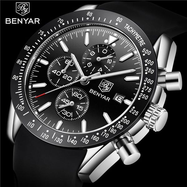 wristwatches benyar watch men chronograph calendar wristwatch black rubber strap waterproof military sport male clock 5140, Slivery;brown
wristwatches benyar watch men chronograph calendar wristwatch black rubber strap waterproof military sport male clock 5140, Slivery;brown