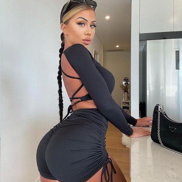 women's tracksuits summer 2 pieces women casual fitness solid long sleeve crop and ruched shorts tie up backless clothes femme, Gray
women's tracksuits summer 2 pieces women casual fitness solid long sleeve crop and ruched shorts tie up backless clothes femme, Gray