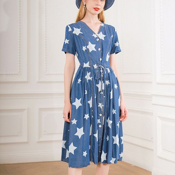 two piece dress high street women's fashions summer short sleeve blue print denim dress casual robe elegant designers dressed as holida, White
two piece dress high street women's fashions summer short sleeve blue print denim dress casual robe elegant designers dressed as holida, White