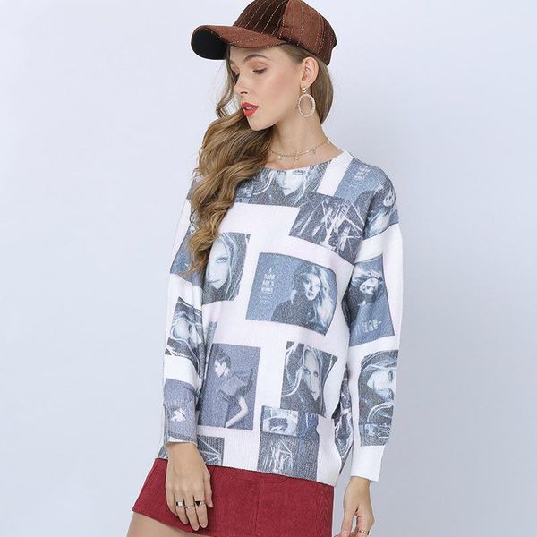 women's sweaters ladies print outerwear autumn spring knitted pullover sweater casual plus size long sleeve robes ta7175, White;black
women's sweaters ladies print outerwear autumn spring knitted pullover sweater casual plus size long sleeve robes ta7175, White;black