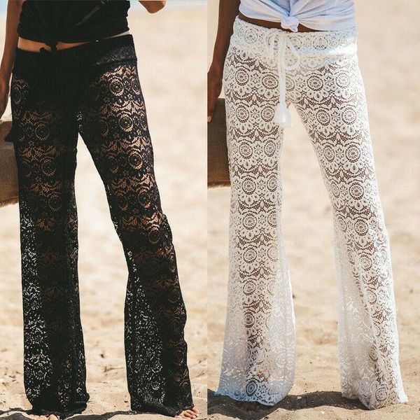 women beach cover up pants lace crochet sheer trousers swimsuit holiday loose casual wide leg bikini bottoms women's swimwear, White;black
women beach cover up pants lace crochet sheer trousers swimsuit holiday loose casual wide leg bikini bottoms women's swimwear, White;black
