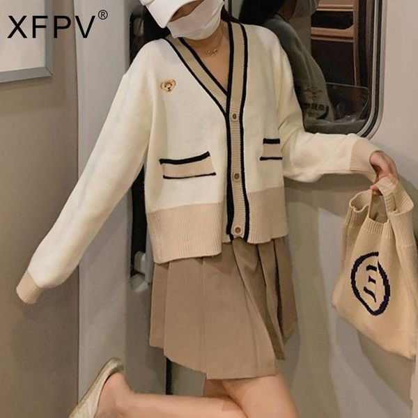women's knits & tees xfpv 2021 autumn fashion tide long sleeve casual knitted cardigan coat loose v-neck sweater sl953, White
women's knits & tees xfpv 2021 autumn fashion tide long sleeve casual knitted cardigan coat loose v-neck sweater sl953, White
