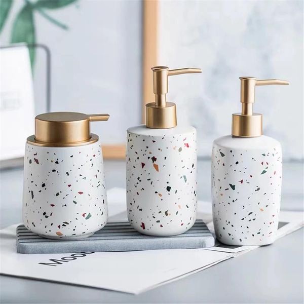 liquid soap dispenser high-end terrazzo style ceramic material exquisite shampoo hand bottle bathroom accessories
liquid soap dispenser high-end terrazzo style ceramic material exquisite shampoo hand bottle bathroom accessories