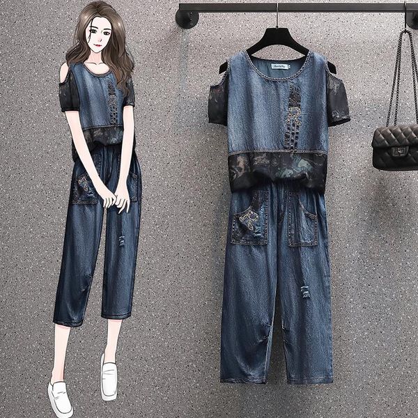 plus size tracksuits women's denim harem pants suit casual fashion summer 2 piece set and korean style clothing, Black
plus size tracksuits women's denim harem pants suit casual fashion summer 2 piece set and korean style clothing, Black