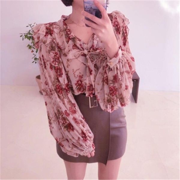 flower print chiffon blouses women sweet v-neck lace-up lantern sleeve shirts female ruffle casual loose ladies shirt fall women's &, White
flower print chiffon blouses women sweet v-neck lace-up lantern sleeve shirts female ruffle casual loose ladies shirt fall women's &, White