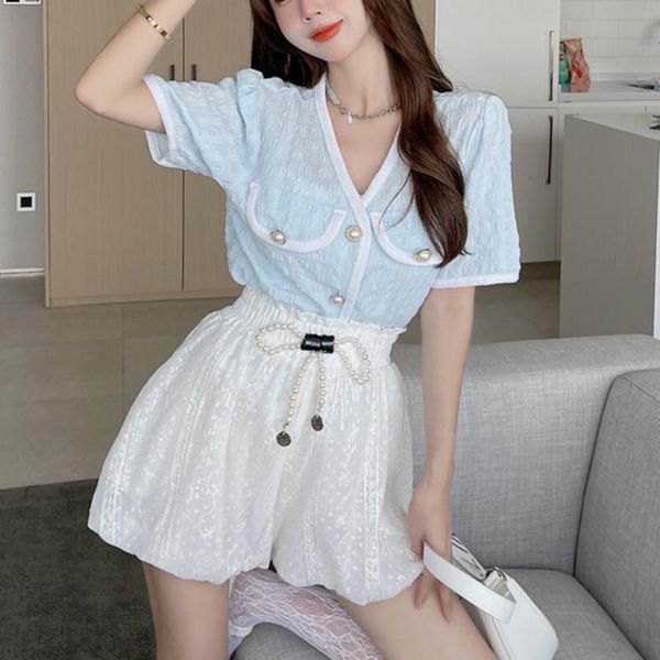women's tracksuits korean chic bow sweet 2 piece set women pearl button shirts crop + shorts sets fashion streetwear pant suits two, Gray
women's tracksuits korean chic bow sweet 2 piece set women pearl button shirts crop + shorts sets fashion streetwear pant suits two, Gray