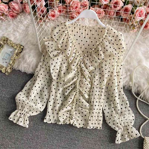 spring korean version of blouse female wave dot printing ruffled v-neck chiffon blusa flared sleeve loose shirt c664 210507, White
spring korean version of blouse female wave dot printing ruffled v-neck chiffon blusa flared sleeve loose shirt c664 210507, White
