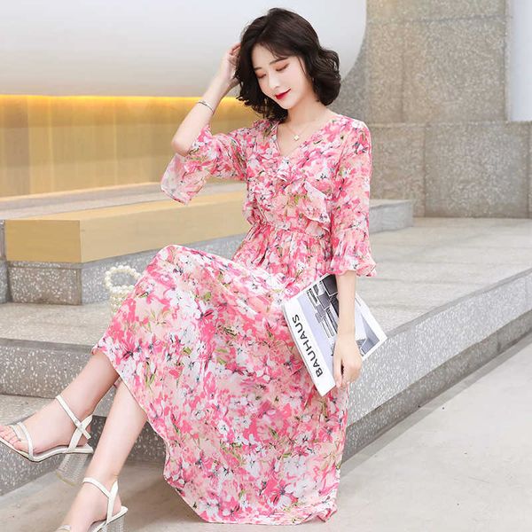 vintage pink print beach dresses summer chiffon boho midi sundress women ruffles elegant party vestidos 210529, Black;gray
vintage pink print beach dresses summer chiffon boho midi sundress women ruffles elegant party vestidos 210529, Black;gray