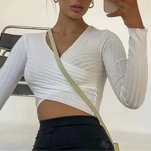 women's blouses & shirts y2k solid women long sleeve cropped 2021 autumn cross v-neck skinny all-match blouse ladies fashion street clo, White
women's blouses & shirts y2k solid women long sleeve cropped 2021 autumn cross v-neck skinny all-match blouse ladies fashion street clo, White