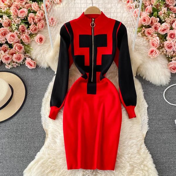 casual dresses 2021 fall winter knitted dress women elegant zipper turtleneck long sleeve retro contrast slim bottoming sweater, Black;gray
casual dresses 2021 fall winter knitted dress women elegant zipper turtleneck long sleeve retro contrast slim bottoming sweater, Black;gray