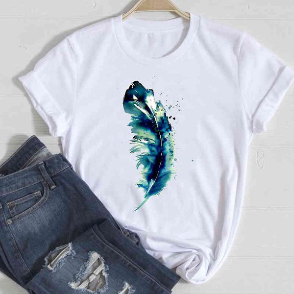 women's t-shirt t-shirts women feather watercolor trend 2021 cute casual spring summer clothes graphic tshirt lady print femal, White
women's t-shirt t-shirts women feather watercolor trend 2021 cute casual spring summer clothes graphic tshirt lady print femal, White