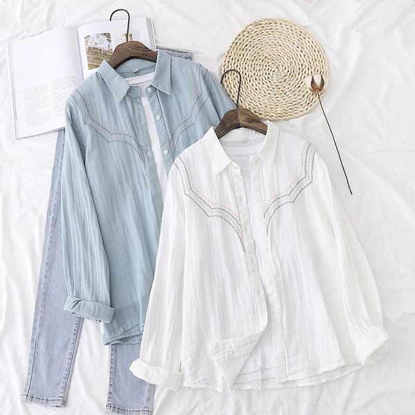 long sleeve loose double cotton yarn female shirts 2021 autumn women blouse literary embroidery solid turn-down collar, White
long sleeve loose double cotton yarn female shirts 2021 autumn women blouse literary embroidery solid turn-down collar, White