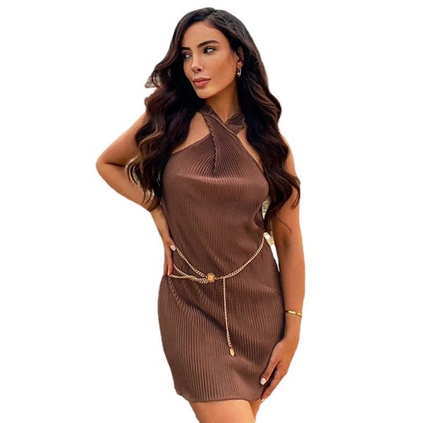 casual dresses summer pleated skirt hanging neck fashion temperament slim fit hip wrap design dress, Black;gray
casual dresses summer pleated skirt hanging neck fashion temperament slim fit hip wrap design dress, Black;gray