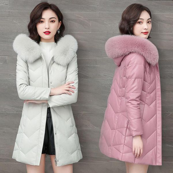 women's leather & faux haining sheepskin town down jacket medium and long size fur hooded collar coat thin in autumn, Black
women's leather & faux haining sheepskin town down jacket medium and long size fur hooded collar coat thin in autumn, Black