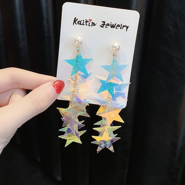 super long five pointed star sequin south designer dongdamen 2021 new net red personalized versatile earrings, Silver
super long five pointed star sequin south designer dongdamen 2021 new net red personalized versatile earrings, Silver