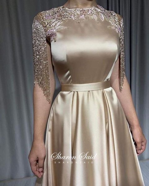 dubai gold beading tassel satin evening gown arabic women long engagement formal dresses for wedding party graduation prom dress, White;black 
dubai gold beading tassel satin evening gown arabic women long engagement formal dresses for wedding party graduation prom dress, White;black