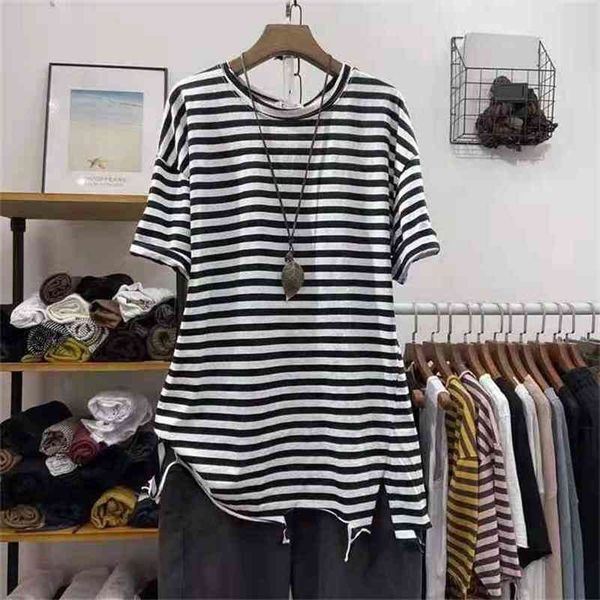 arrival summer korean style women casual short sleeve o-neck t shirt asymmetrical cotton striped long t-shirt w154 210512, White
arrival summer korean style women casual short sleeve o-neck t shirt asymmetrical cotton striped long t-shirt w154 210512, White