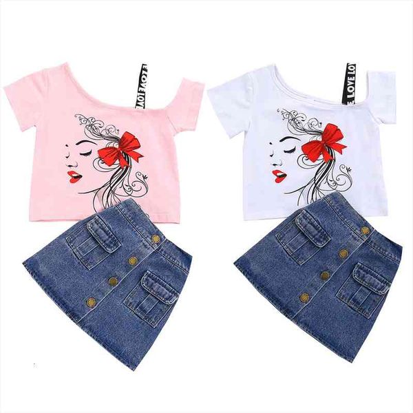 2pcs toddler baby girls summer clothes, short sleeve strap one shoulder t shirts mini denim skirt set fashion, White
2pcs toddler baby girls summer clothes, short sleeve strap one shoulder t shirts mini denim skirt set fashion, White