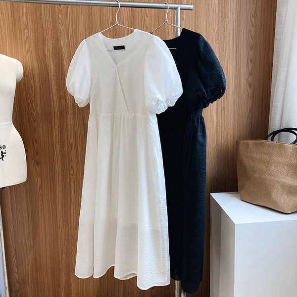 party dresses bubble sleeve dress 2021 summer loose elegant v-neck puffy black long white, White;black
party dresses bubble sleeve dress 2021 summer loose elegant v-neck puffy black long white, White;black
