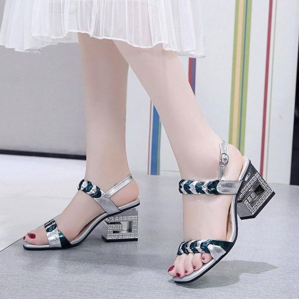 sandals summer trendy women's shoes square toe thick heel high heels female color matching buckle open slides, Black
sandals summer trendy women's shoes square toe thick heel high heels female color matching buckle open slides, Black