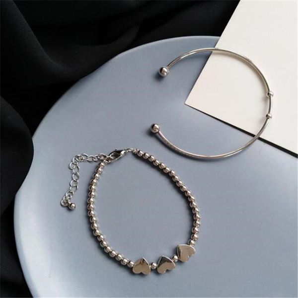 link, chain fashion 2pcs heart bracelet set for women creative metal open silver color charm party jewelry gift, Black
link, chain fashion 2pcs heart bracelet set for women creative metal open silver color charm party jewelry gift, Black