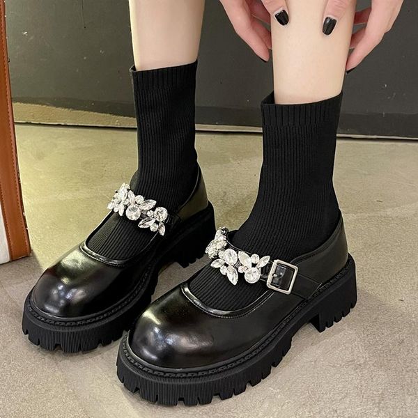 boots rimocy fashion crystal buckle knitted women patent leather platform mid calf woman elastic chunky mary janes shoes, Black
boots rimocy fashion crystal buckle knitted women patent leather platform mid calf woman elastic chunky mary janes shoes, Black