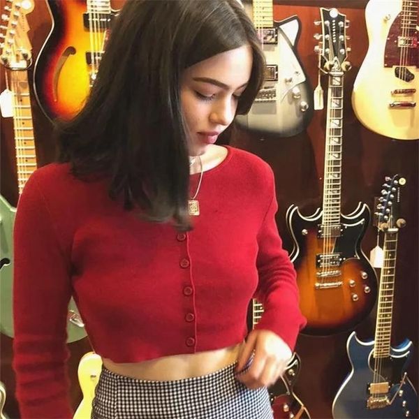women's knits & tees 2021 spring and autumn european style short single-breasted long-sleeved sweater, White
women's knits & tees 2021 spring and autumn european style short single-breasted long-sleeved sweater, White