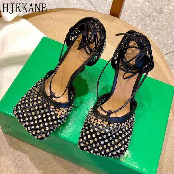 dress shoes air mesh lace up high heel sandals women sheep leather insole square toe party sandalias shiny crystals summer lady, Black
dress shoes air mesh lace up high heel sandals women sheep leather insole square toe party sandalias shiny crystals summer lady, Black