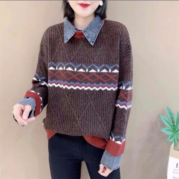 korean sweater jean collar stitching winter rhombus loose fashion temperament pullover 210427, White;black
korean sweater jean collar stitching winter rhombus loose fashion temperament pullover 210427, White;black