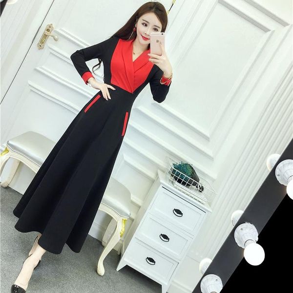 dress korean ladies temperament suit collar hit color splicing high waist long sleeve a-shaped casual dresses, Black;gray
dress korean ladies temperament suit collar hit color splicing high waist long sleeve a-shaped casual dresses, Black;gray