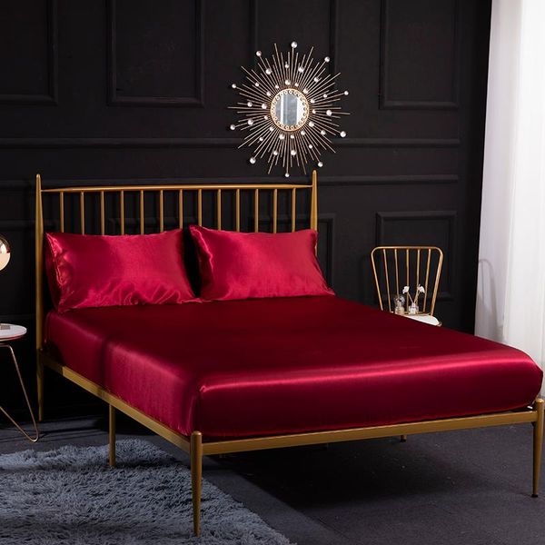 sheets & sets luxury queen king size bedding set satin silk fitted sheet with cases bed mattress protector cover twin bedclothes 
sheets & sets luxury queen king size bedding set satin silk fitted sheet with cases bed mattress protector cover twin bedclothes