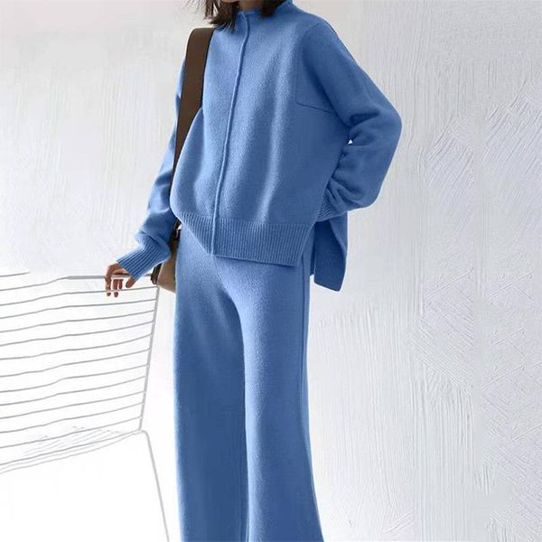 women's two piece pants autumn fashion set women long sleeve solid knitted button sweater blouse casual loose lady outfits, White
women's two piece pants autumn fashion set women long sleeve solid knitted button sweater blouse casual loose lady outfits, White