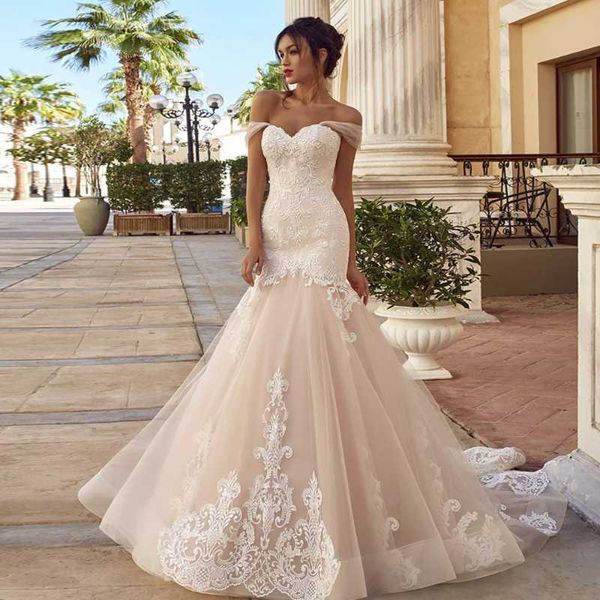 other wedding dresses glamorous sweetheart mermaid lace applique off shoulder short sleeve back up bridal gowns robe de mariee, White
other wedding dresses glamorous sweetheart mermaid lace applique off shoulder short sleeve back up bridal gowns robe de mariee, White