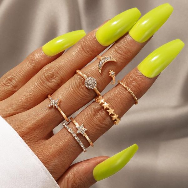 6pcs/ set 2021 trendy moon star joint ring for women charming rhinestone metal open rings party jewelry 9783 wedding, Slivery;golden
6pcs/ set 2021 trendy moon star joint ring for women charming rhinestone metal open rings party jewelry 9783 wedding, Slivery;golden
