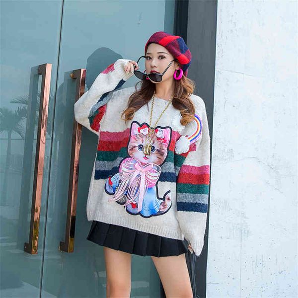 sweaters european station autumn and winter heavy industry rainbow striped sweater women's age beaded cartoon outer wear jacket tide, White;black
sweaters european station autumn and winter heavy industry rainbow striped sweater women's age beaded cartoon outer wear jacket tide, White;black