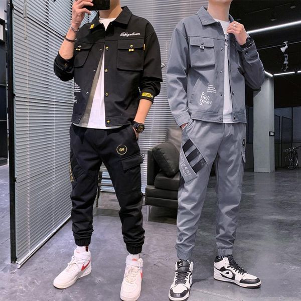 men's tracksuits 2021 men spring autumn casual two piece set jacket and pants mens fashion sweatsuit korean style streetwear sport suit, Gray 
men's tracksuits 2021 men spring autumn casual two piece set jacket and pants mens fashion sweatsuit korean style streetwear sport suit, Gray