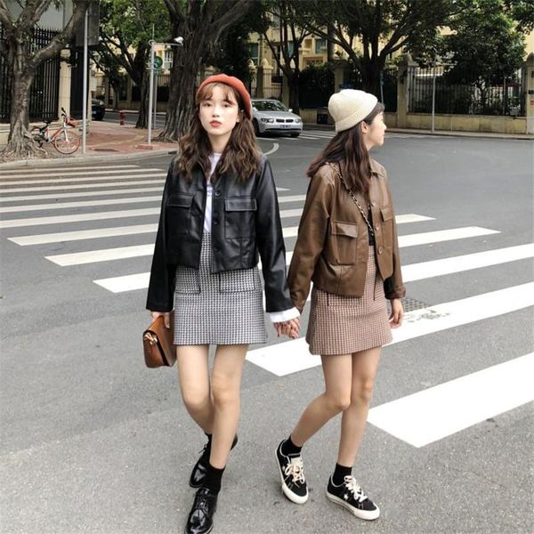 women's leather & faux spring 2021 korean loose short pu jacket motorcycle coat women black coffee color casual coats streetwear
women's leather & faux spring 2021 korean loose short pu jacket motorcycle coat women black coffee color casual coats streetwear