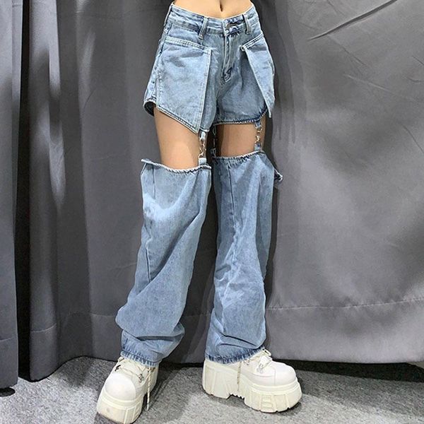 women's jeans women hip hop pants with metal chain broken buckle cutout trendy slit high waist hippie streetwear, Blue
women's jeans women hip hop pants with metal chain broken buckle cutout trendy slit high waist hippie streetwear, Blue