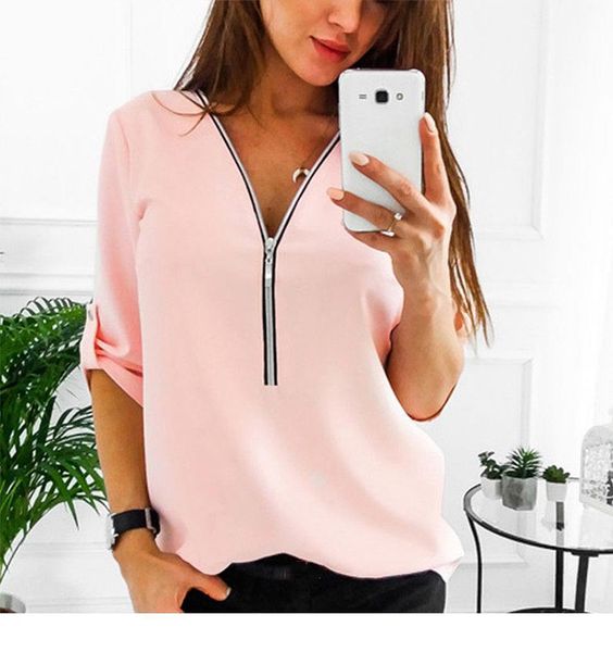 women shirts spring zipper short sleeve v neck solid blouses regular casual tee shirt female plus sizes, White
women shirts spring zipper short sleeve v neck solid blouses regular casual tee shirt female plus sizes, White