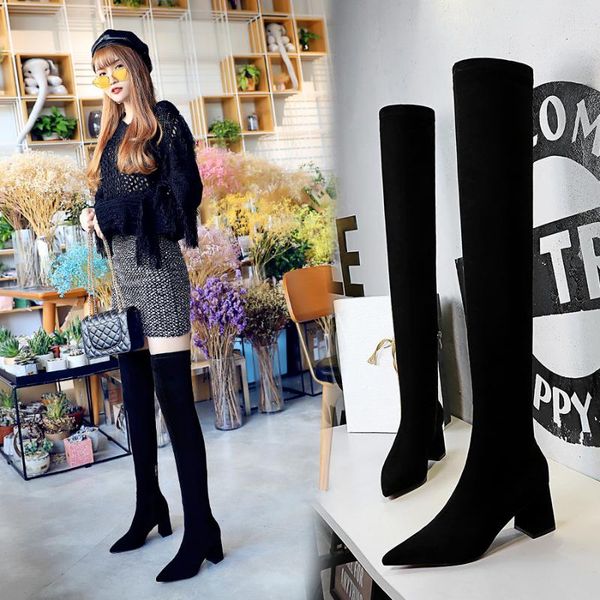 boots 1988-6 style fashion simple thick heel high pointed suede nightclub slim legged over knee, Black
boots 1988-6 style fashion simple thick heel high pointed suede nightclub slim legged over knee, Black
