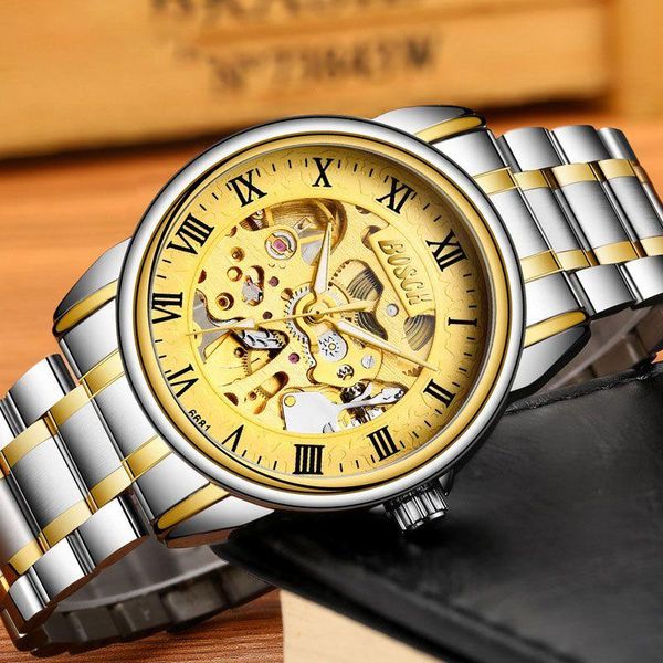 men's business watch 30m waterproof double-sided hollow automatic self-wind stainless steel mechanical wristwatches, Slivery;brown
men's business watch 30m waterproof double-sided hollow automatic self-wind stainless steel mechanical wristwatches, Slivery;brown