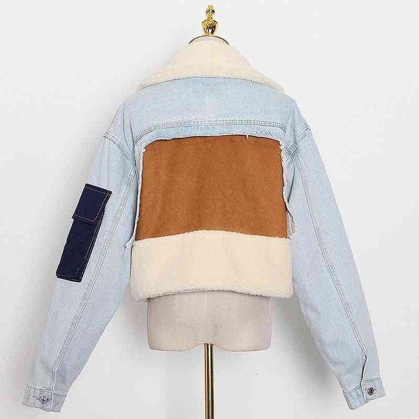 australia winter fashion suit collar stitching contrast lamb hair loose thick denim jacket, Black
australia winter fashion suit collar stitching contrast lamb hair loose thick denim jacket, Black
