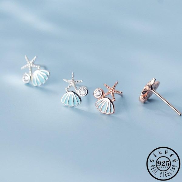 stud 925 sterling silver blue seashell starfish shape rose gold color plated ear studs earrings cute jewelry for women, Golden;silver
stud 925 sterling silver blue seashell starfish shape rose gold color plated ear studs earrings cute jewelry for women, Golden;silver