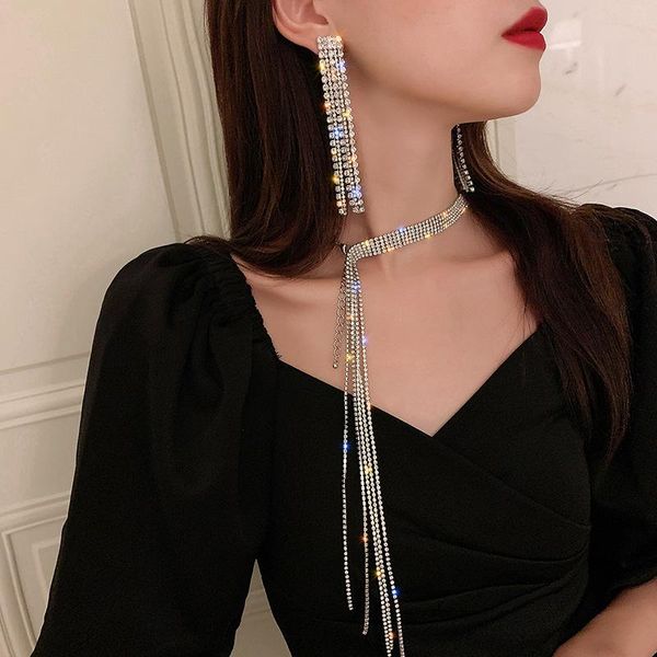 pendant necklaces luxury shine full rhinestones choker chain for women long tassel crystal statement jewelry party gifts, Silver
pendant necklaces luxury shine full rhinestones choker chain for women long tassel crystal statement jewelry party gifts, Silver