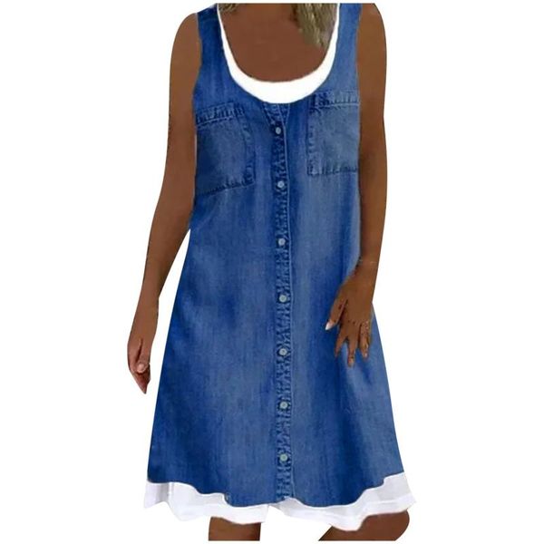 party dresses style summer dress women fashion casual floral printing loose fake two-piece denim vestidos mujer, White;black
party dresses style summer dress women fashion casual floral printing loose fake two-piece denim vestidos mujer, White;black