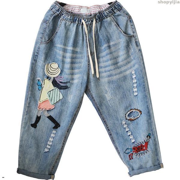 women's jeans fashion pants female drawstrings woman spring for women embroidery calf-length, Blue
women's jeans fashion pants female drawstrings woman spring for women embroidery calf-length, Blue