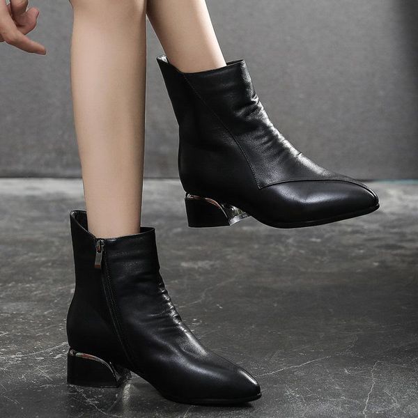 boots winter women's high fashion warm pointed toe leather female shoes plus velvet thick heel platform ankle, Black
boots winter women's high fashion warm pointed toe leather female shoes plus velvet thick heel platform ankle, Black